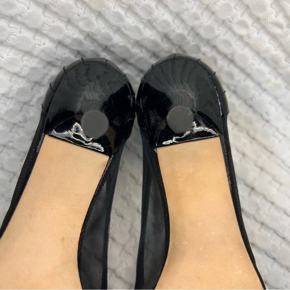 Stuart Weitzman Black Mesh & Patent Leather‎ Peep Toe Heels | Size 8.5